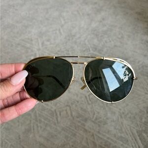 Gold Frame Aviator Sunglasses with Dark Green Lenses - Women Accessories